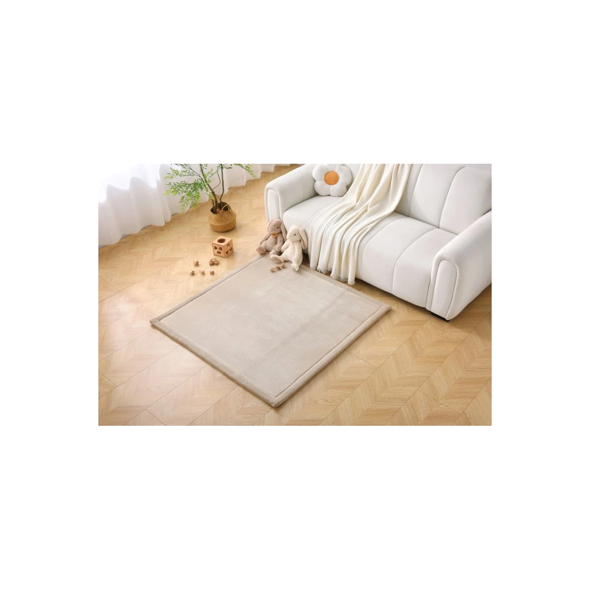 HAKUNA MATTE Mata piankowa dla dzieci Dywan do pokoju dziecięcego Coral Velvet z pianką memory kwadratowy 127cm beżowy