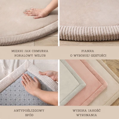 HAKUNA MATTE Mata piankowa dla dzieci Dywan do pokoju dziecięcego Coral Velvet z pianką memory okrągły 120cm beżowy