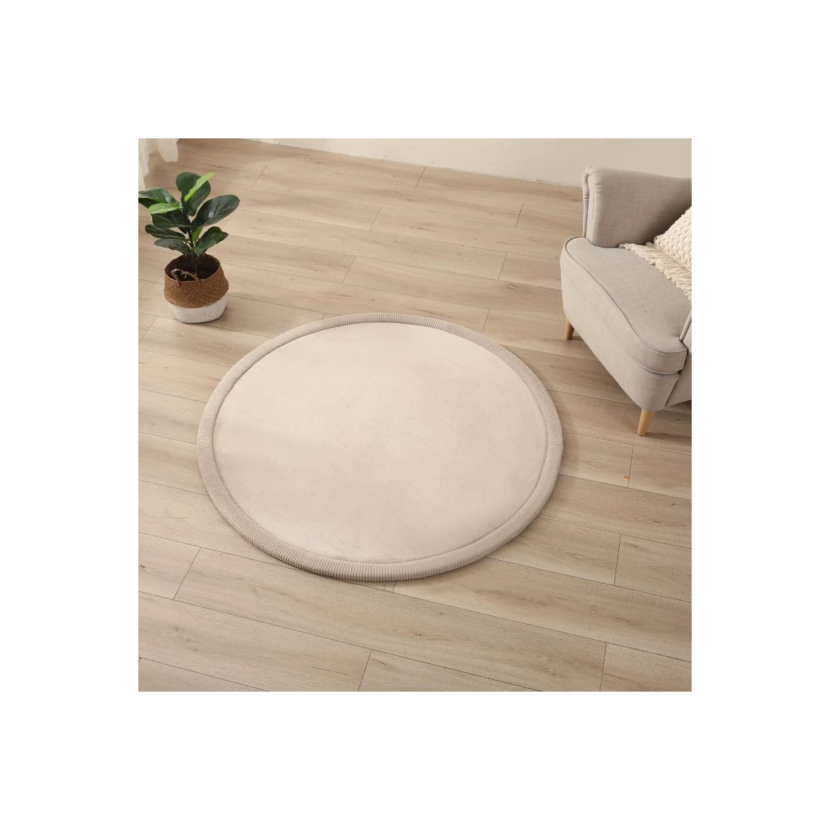 HAKUNA MATTE Mata piankowa dla dzieci Dywan do pokoju dziecięcego Coral Velvet z pianką memory okrągły 120cm beżowy