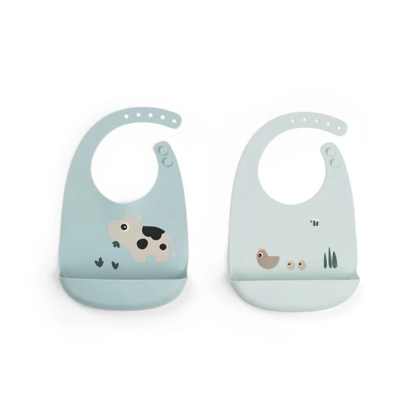 Done by Deer Śliniak Silikonowy z Kieszonką 2szt Tiny Farm Blue