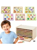 VIGA Drewniane Puzzle z Uchwytami i Półką 7 el.