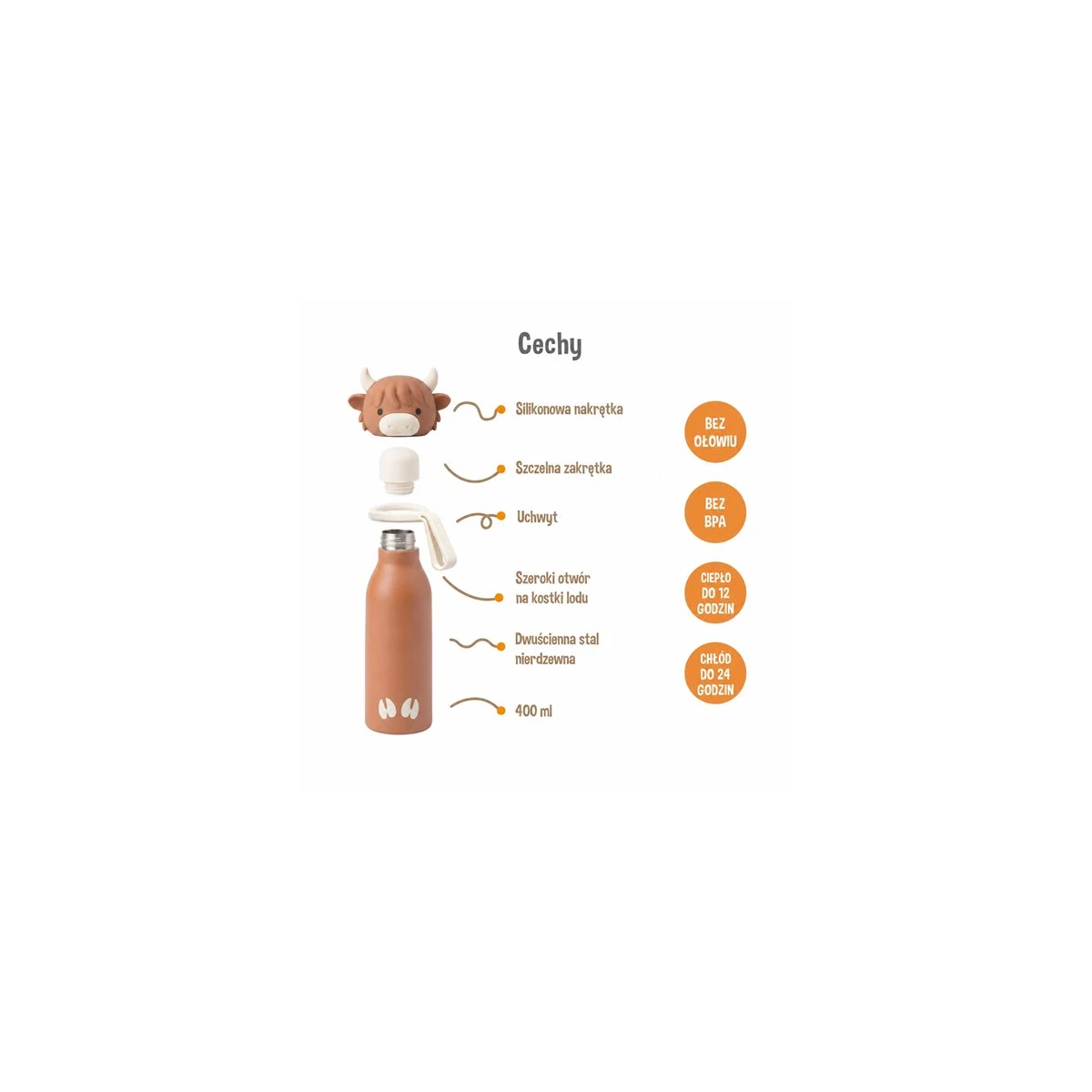 Zazu Fun Butelka termiczna Krowa 400 ml