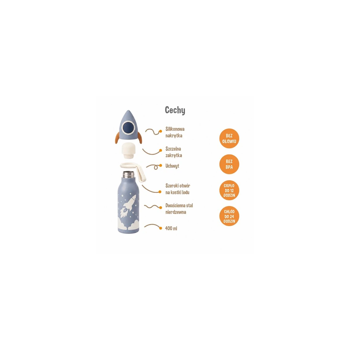 Zazu Fun Butelka termiczna Rakieta 400 ml