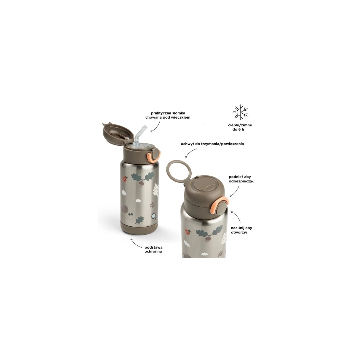 Done by Deer Butelka Termiczna ze Słomką 340ml Tiny Trails Sand