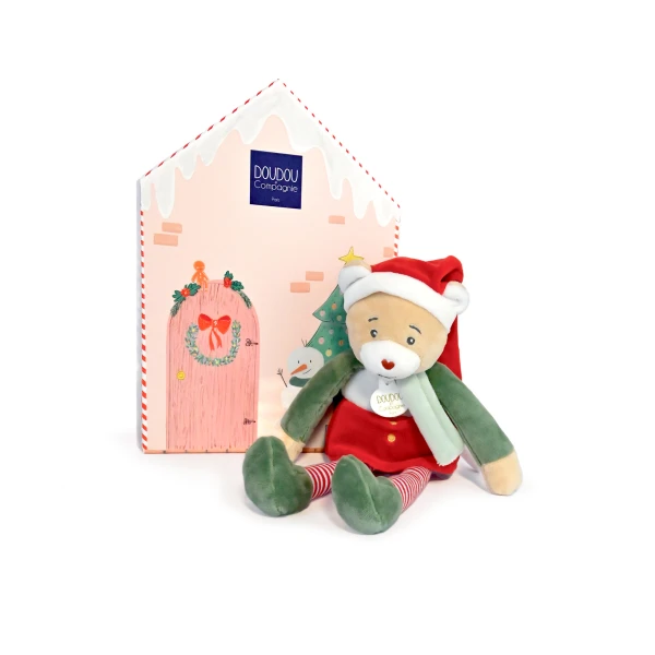 DOUDOU ET COMPAGNIE DOUDOU przytulanka chochlik świąteczny z domkiem  27 cm Farceur Cannelle