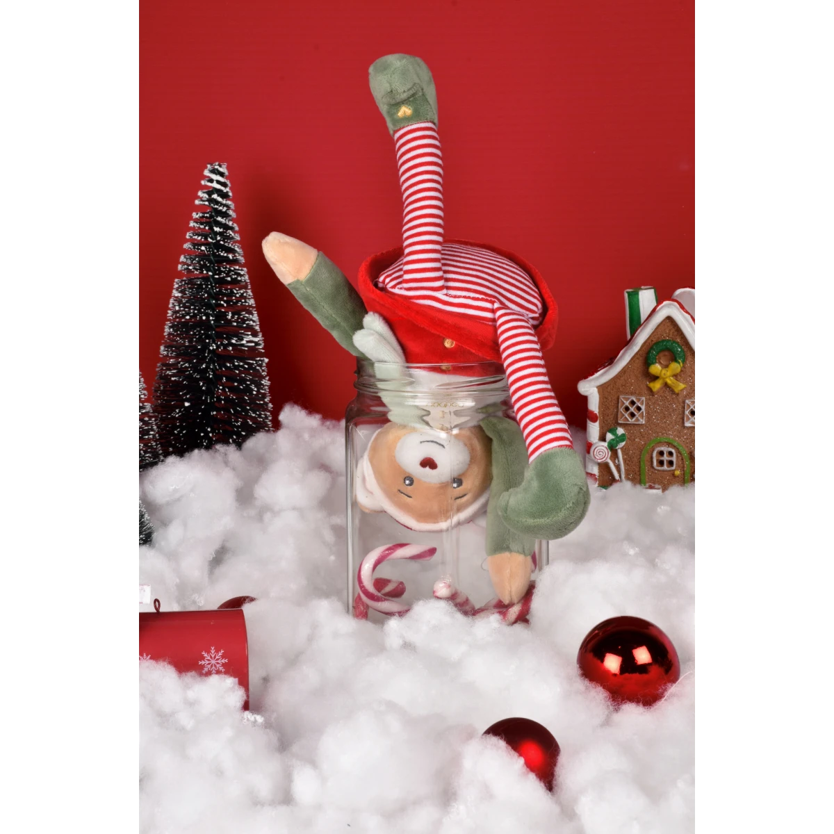 DOUDOU ET COMPAGNIE DOUDOU przytulanka chochlik świąteczny z domkiem  27 cm Farceur Cannelle