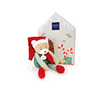 DOUDOU ET COMPAGNIE DOUDOU przytulanka chochlik świąteczny z domkiem  27 cm Farceur Cotillon