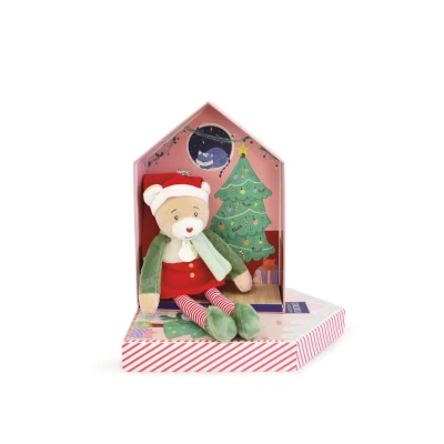 DOUDOU ET COMPAGNIE DOUDOU przytulanka chochlik świąteczny z domkiem  27 cm Farceur Cannelle