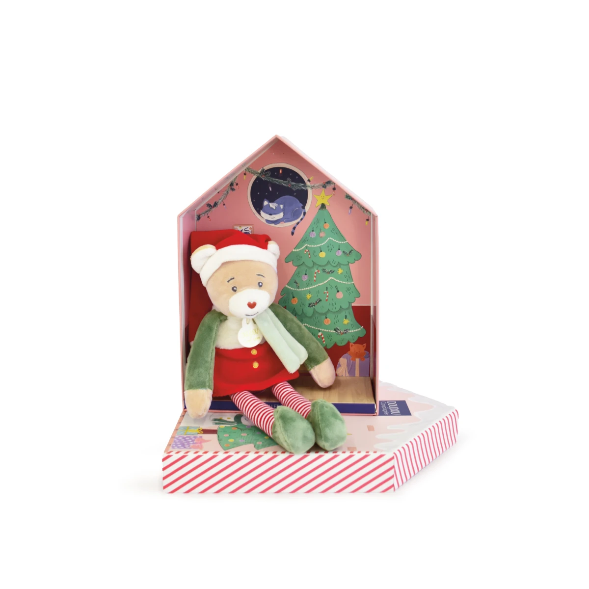 DOUDOU ET COMPAGNIE DOUDOU przytulanka chochlik świąteczny z domkiem  27 cm Farceur Cannelle