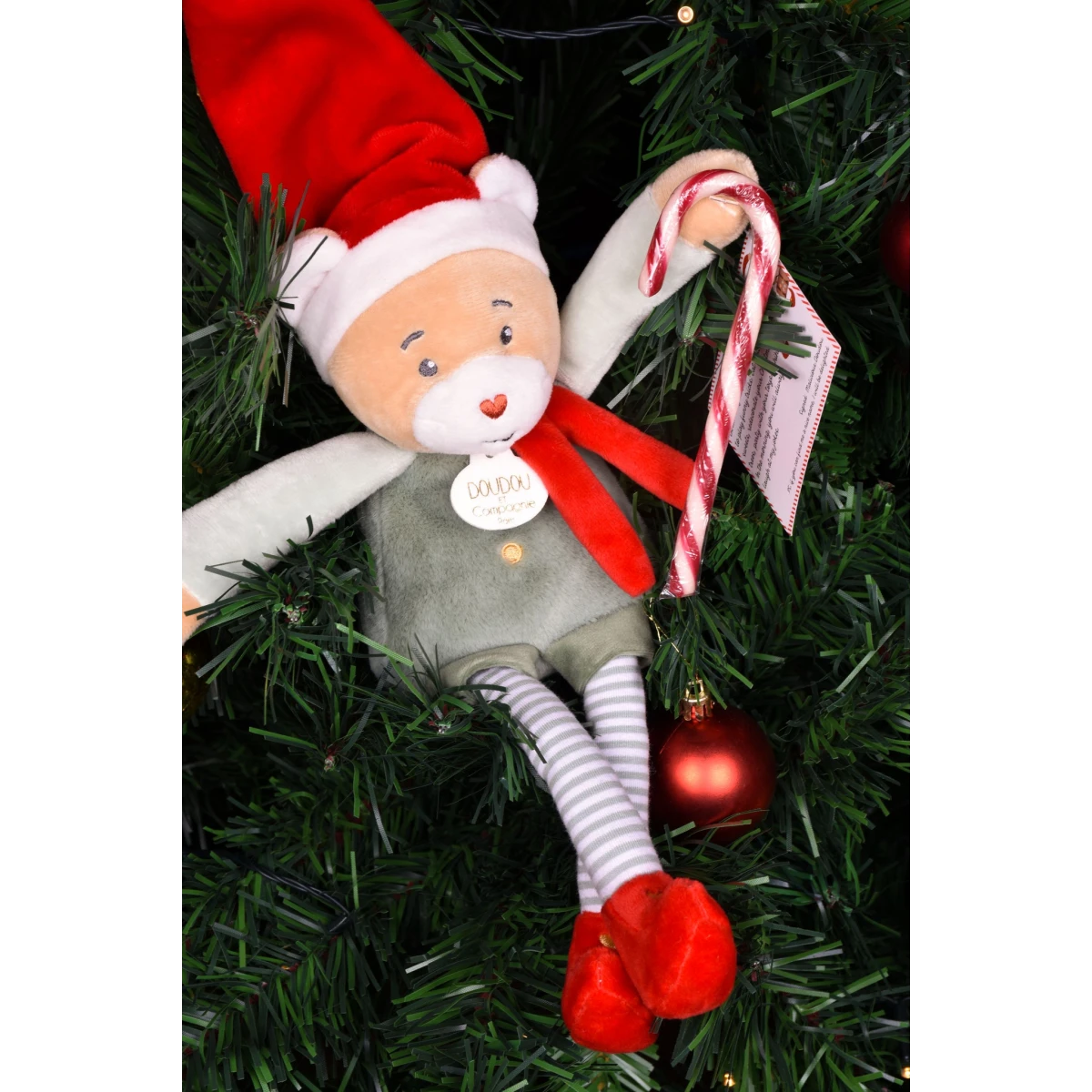 DOUDOU ET COMPAGNIE DOUDOU przytulanka chochlik świąteczny z domkiem  27 cm Farceur Cotillon
