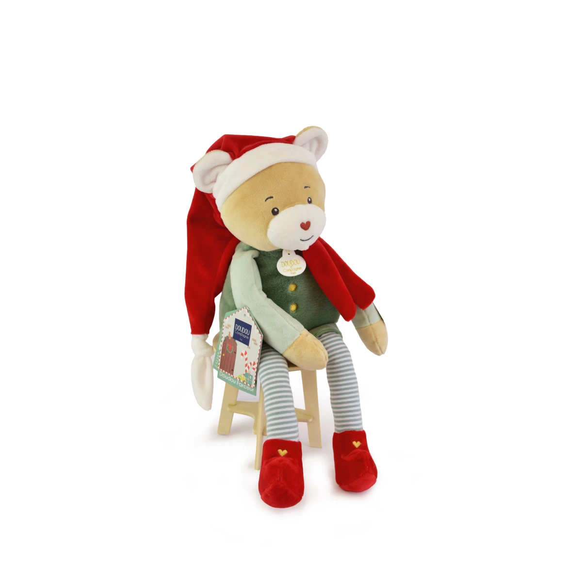 DOUDOU ET COMPAGNIE DOUDOU przytulanka chochlik świąteczny z domkiem  27 cm Farceur Cotillon