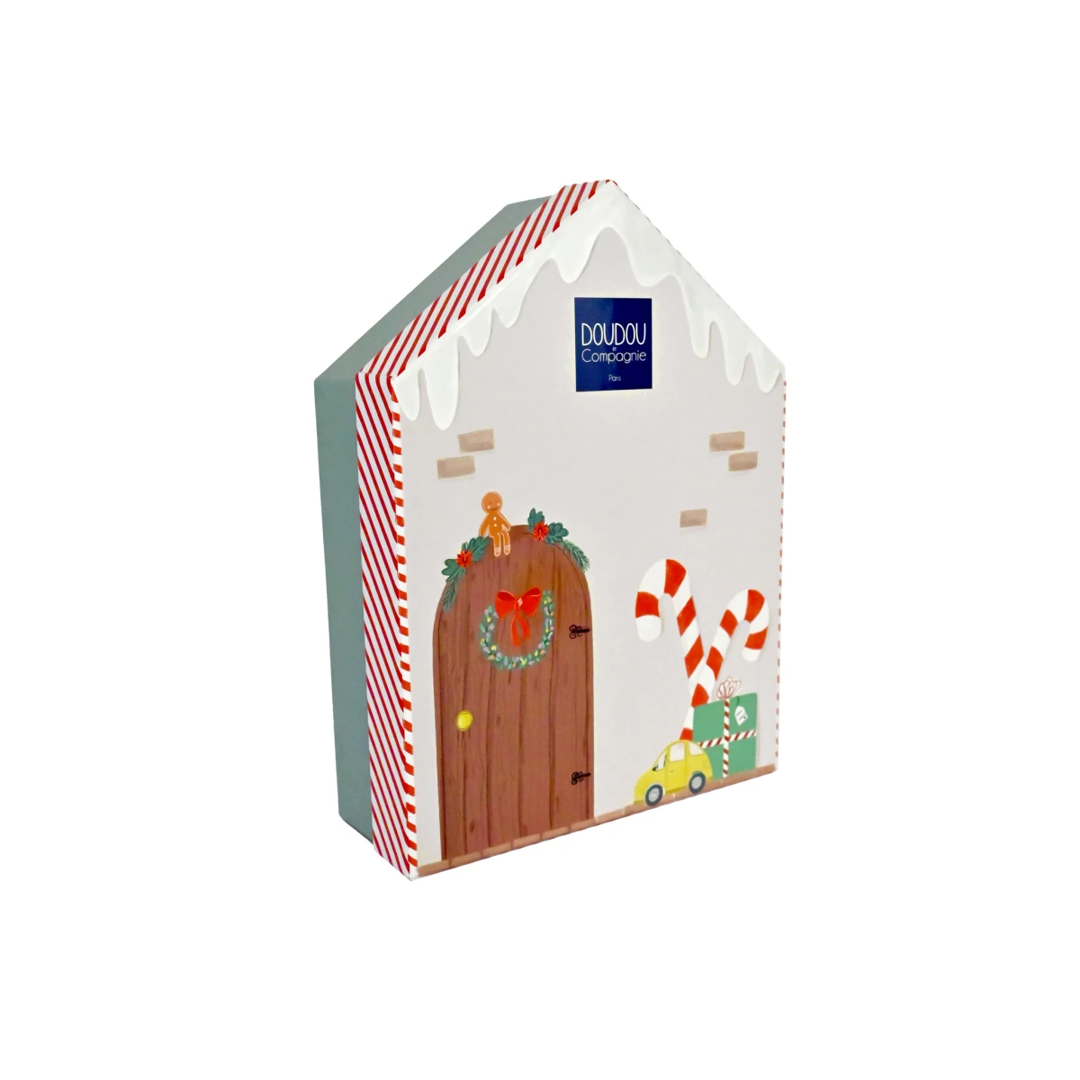 DOUDOU ET COMPAGNIE DOUDOU przytulanka chochlik świąteczny z domkiem  27 cm Farceur Cotillon