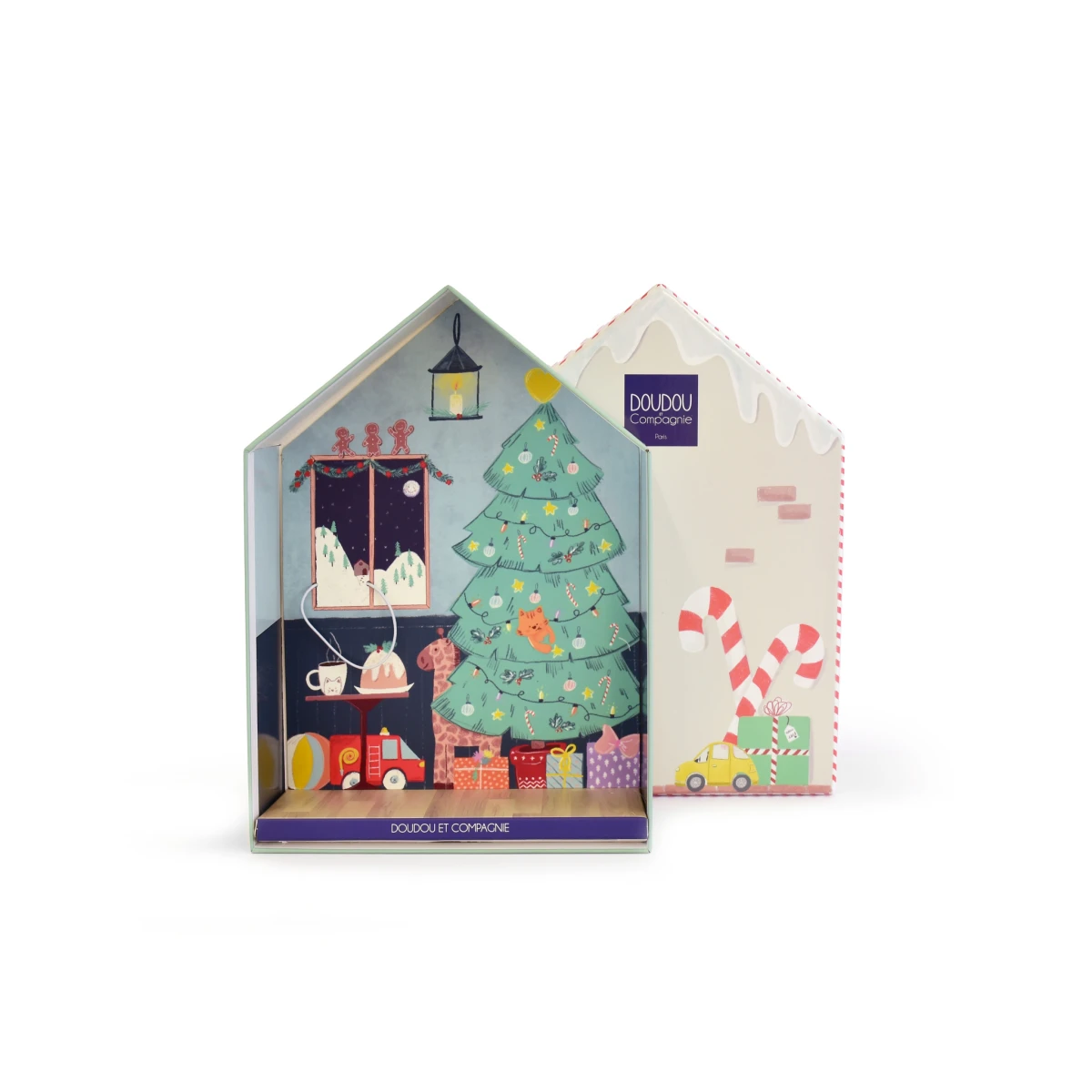 DOUDOU ET COMPAGNIE DOUDOU przytulanka chochlik świąteczny z domkiem  27 cm Farceur Cotillon
