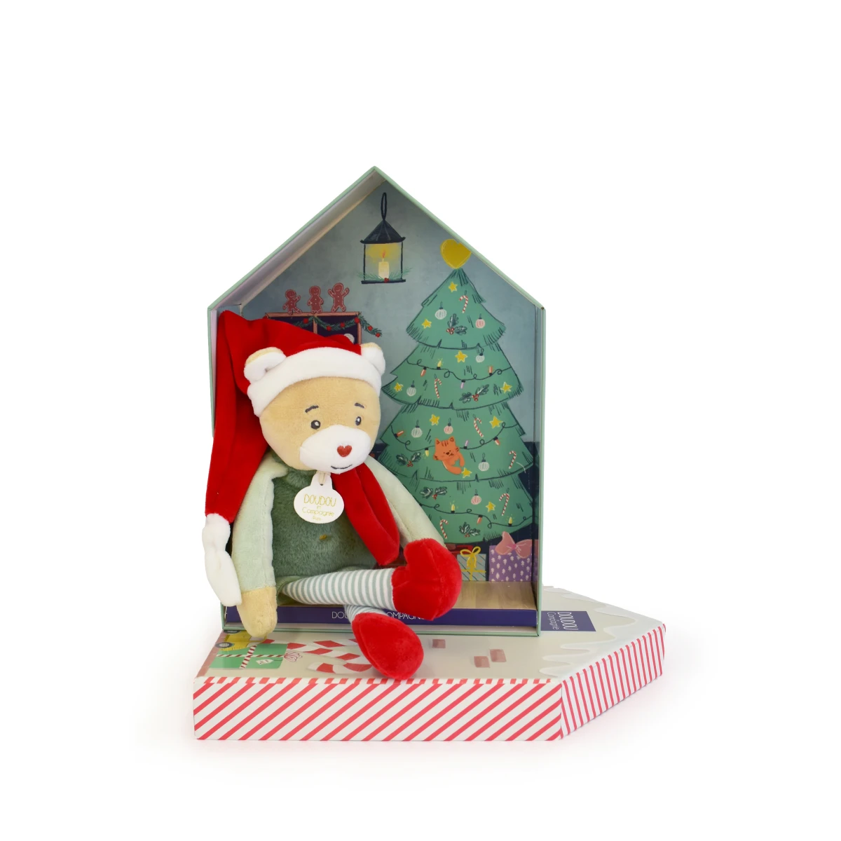 DOUDOU ET COMPAGNIE DOUDOU przytulanka chochlik świąteczny z domkiem  27 cm Farceur Cotillon