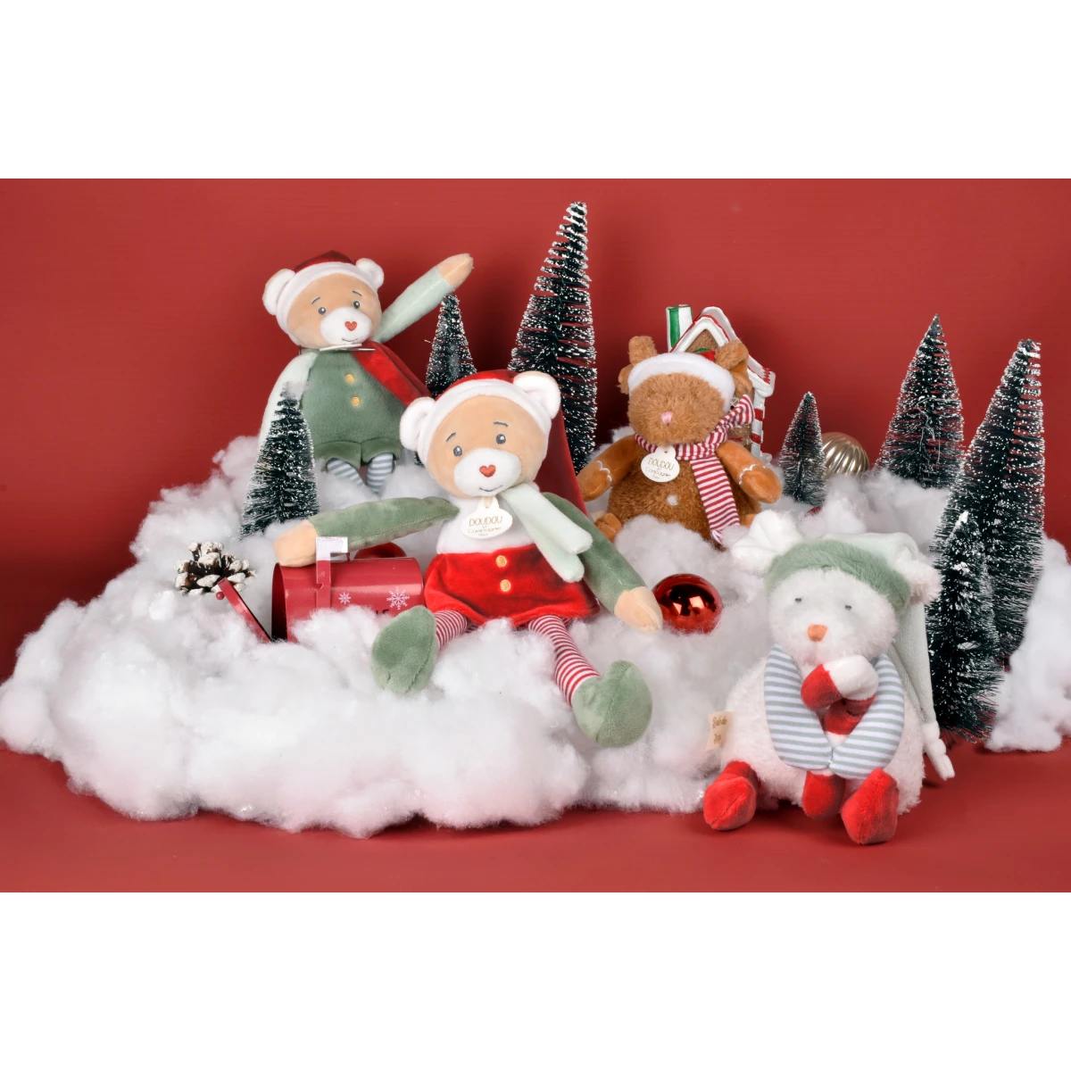 DOUDOU ET COMPAGNIE DOUDOU przytulanka chochlik świąteczny z domkiem  27 cm Farceur Cotillon