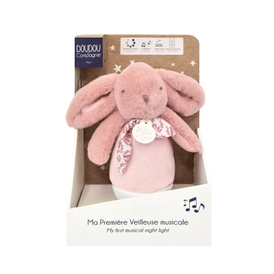 DOUDOU ET COMPAGNIE DOUDOU lampka nocna muzyczna Lapin Doudou Culbuto  16 cm różowa