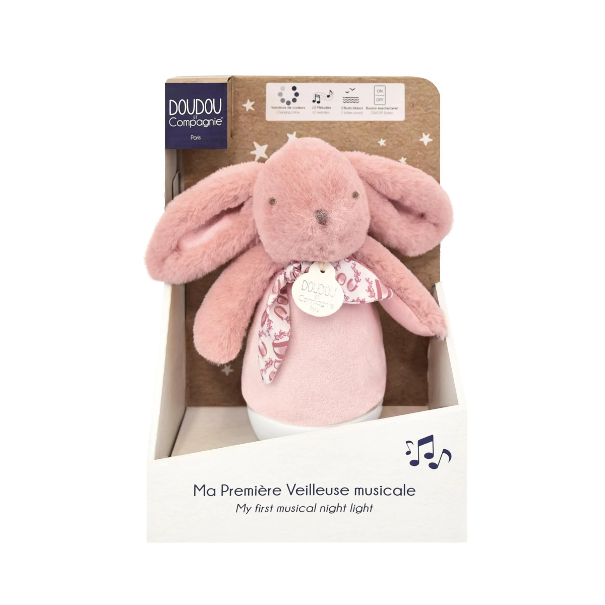 DOUDOU ET COMPAGNIE DOUDOU lampka nocna muzyczna Lapin Doudou Culbuto  16 cm różowa