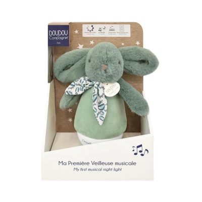 DOUDOU ET COMPAGNIE DOUDOU lampka nocna muzyczna Lapin Doudou Culbuto  16 cm zielony szałwiowy