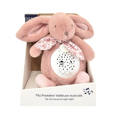 DOUDOU ET COMPAGNIE DOUDOU lampka projektor muzyczny króliczek Lapin Doudou Projection  19 cm różowy