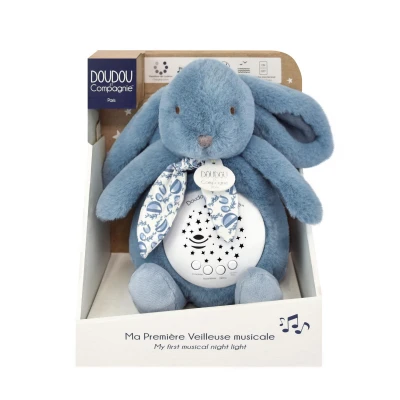 DOUDOU ET COMPAGNIE DOUDOU lampka projektor muzyczny króliczek Lapin Doudou Projection  19 cm niebieski