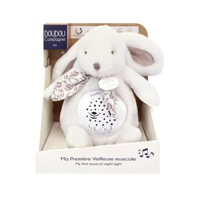 DOUDOU ET COMPAGNIE DOUDOU lampka projektor muzyczny króliczek Lapin Doudou Projection  19 cm biały