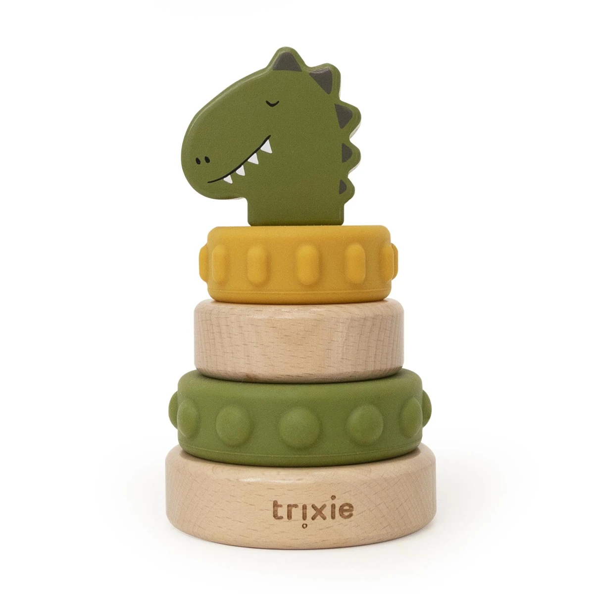 TRIXIE Drewniana piramida do układania z silikonowymi elementami Dinozaur Baby