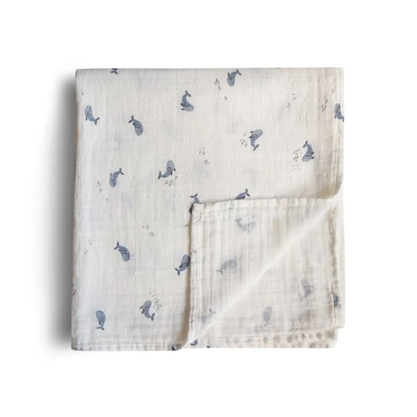 Mushie Otulacz z bawełny organicznej 120x120cm Whales