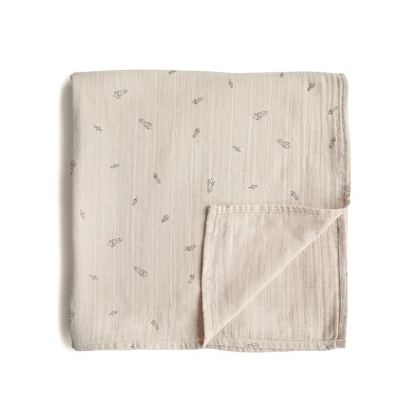Mushie Otulacz z bawełny organicznej 120x120cm Rocket Ship