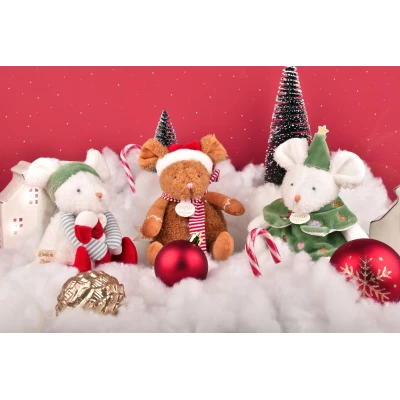 DOUDOU ET COMPAGNIE DOUDOU przytulanki myszki świąteczne Boule de Neige  15 cm 6 szt. ZESTAW