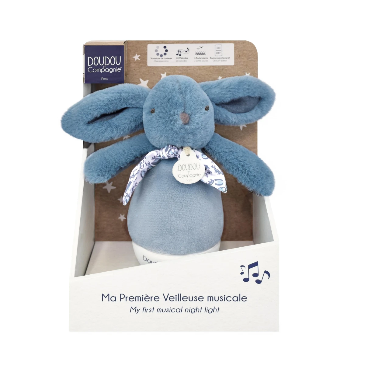 DOUDOU ET COMPAGNIE DOUDOU lampka nocna muzyczna Lapin Doudou Culbuto  16 cm niebieska