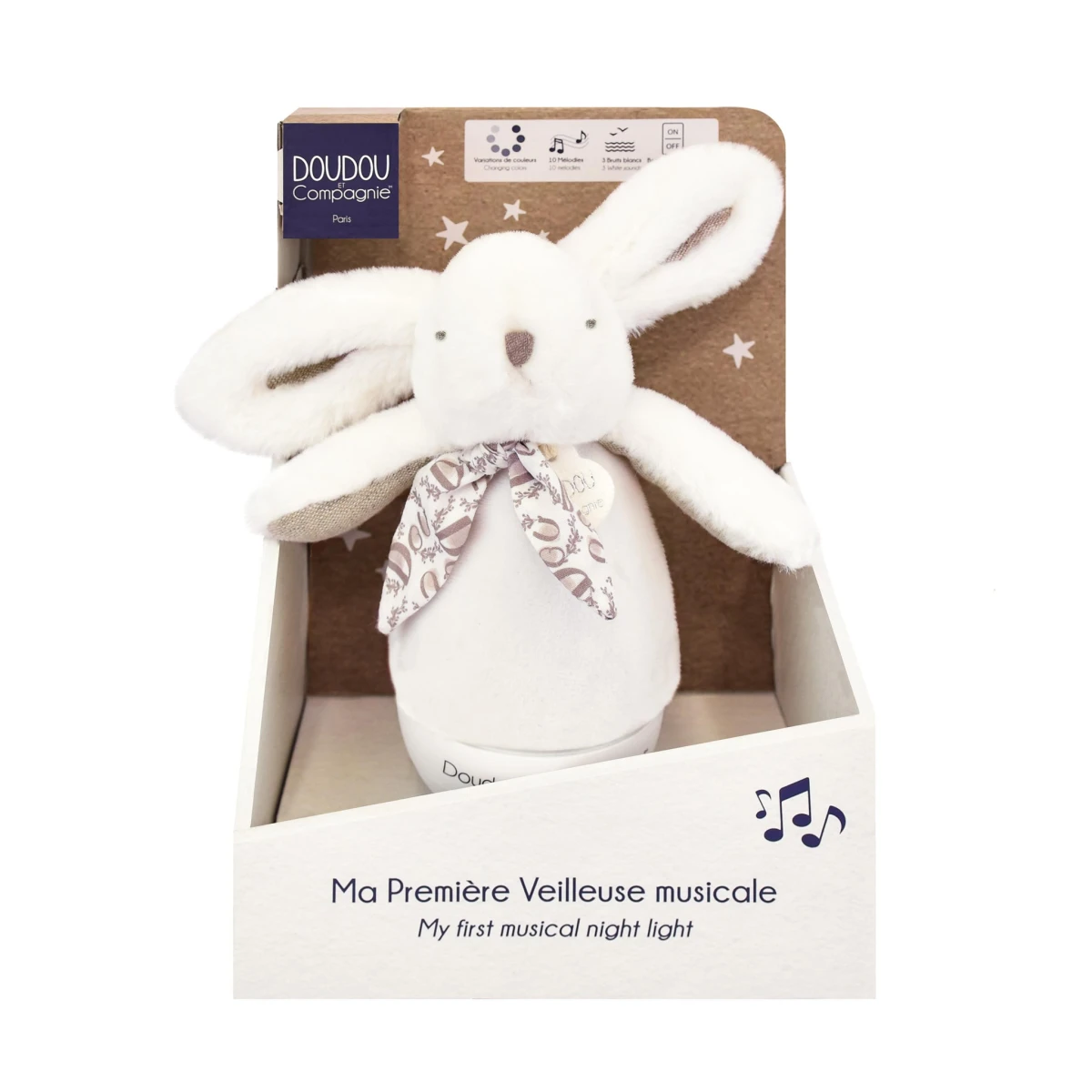DOUDOU ET COMPAGNIE DOUDOU lampka nocna muzyczna Lapin Doudou Culbuto  16 cm biała