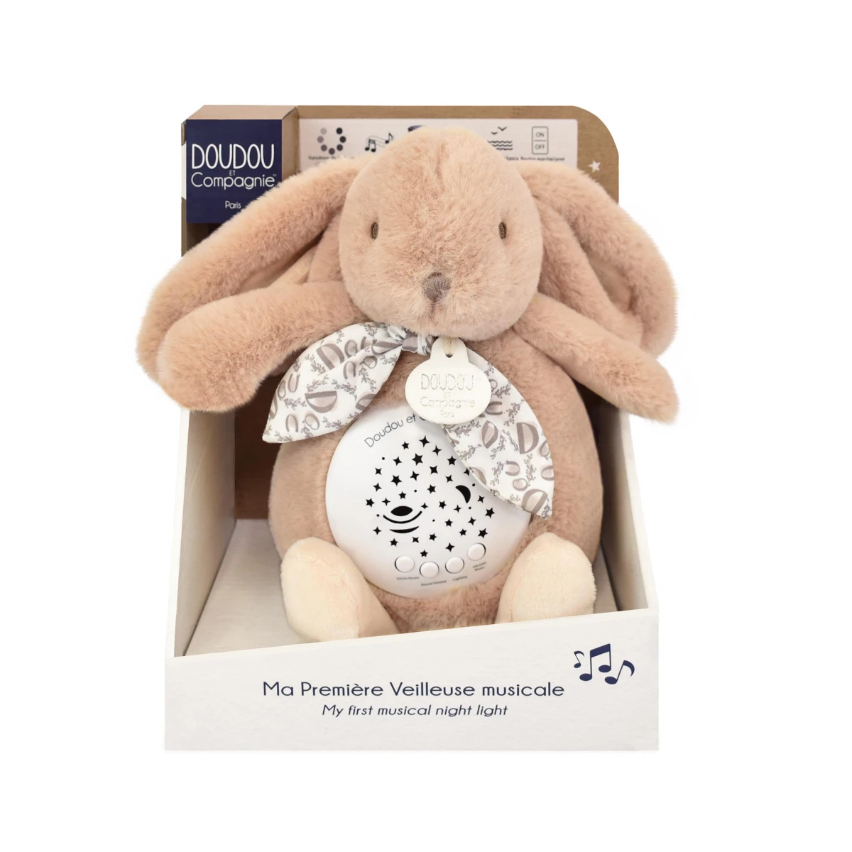 DOUDOU ET COMPAGNIE DOUDOU lampka projektor muzyczny króliczek Lapin Doudou Projection  19 cm beżowy piaskowy