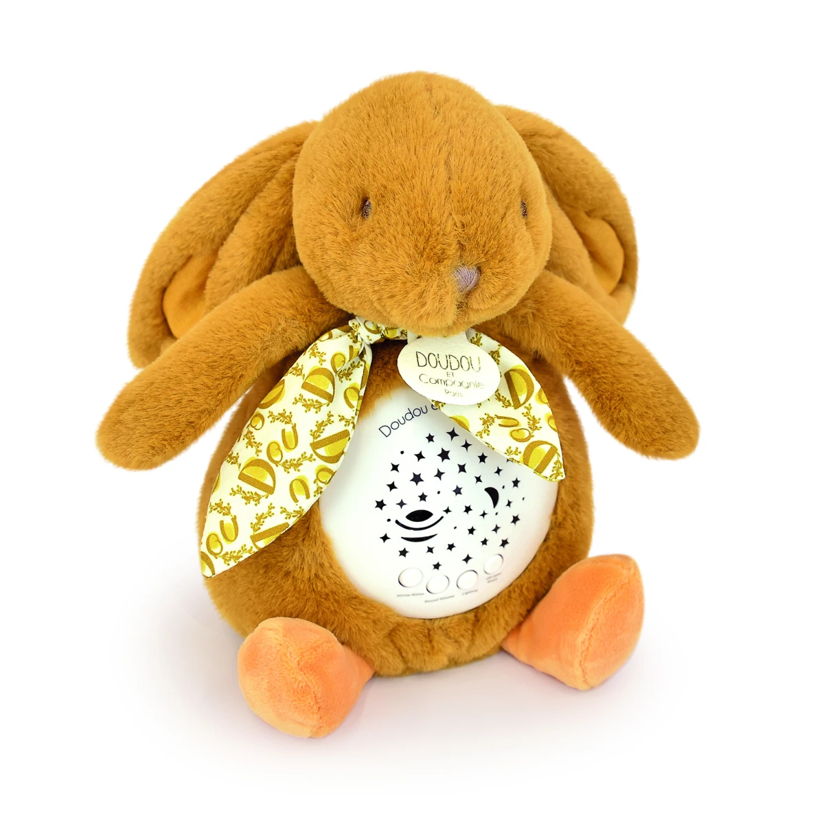 DOUDOU ET COMPAGNIE DOUDOU lampka projektor muzyczny króliczek Lapin Doudou Projection  19 cm ochra