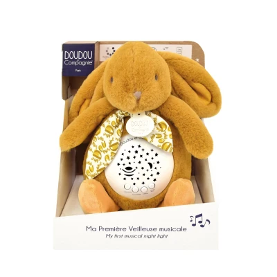 DOUDOU ET COMPAGNIE DOUDOU lampka projektor muzyczny króliczek Lapin Doudou Projection  19 cm ochra