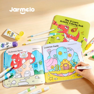 Jarmelo Kolorowanka z Naklejkami 4w1 – Dinozaury i Wróżki 2 książeczki 60 str. gruby papier nauka rysowania i zadania 4+