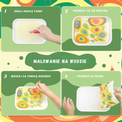 Jarmelo Zestaw do Malowania na Wodzie Marmurkowanie 12 Kolorów 10 arkuszy papieru taca pipeta 3+