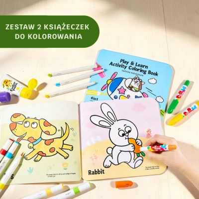 Jarmelo Kolorowanka z Naklejkami 4w1 – Zwierzęta i Pojazdy 2 książeczki 60 str. gruby papier nauka rysowania i zadania 2+
