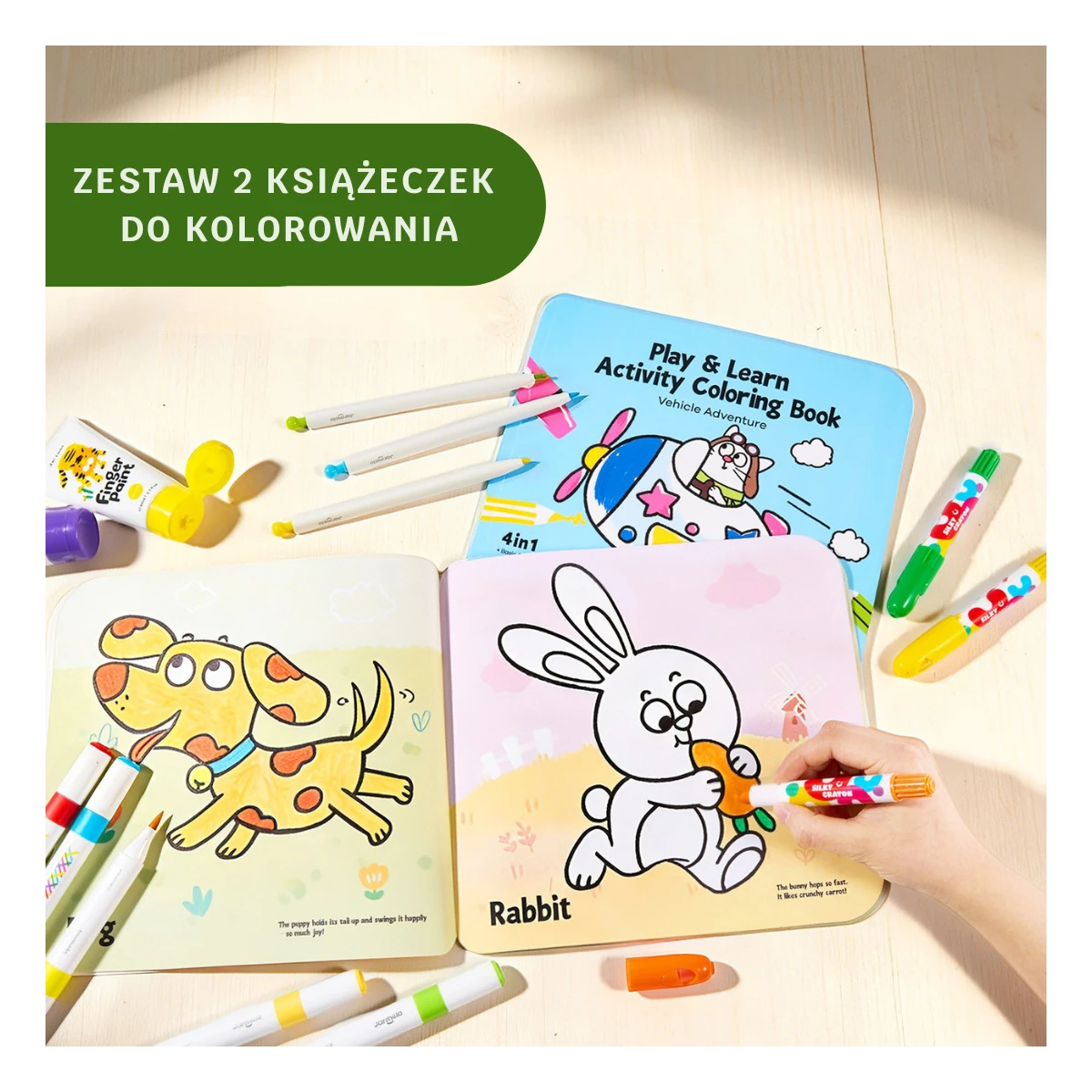Jarmelo Kolorowanka z Naklejkami 4w1 – Zwierzęta i Pojazdy 2 książeczki 60 str. gruby papier nauka rysowania i zadania 2+