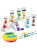 Jarmelo Paints — farby plakatowe dla dzieci nie barwią dłoni 8 kolorów 3 pędzle paleta 3+
