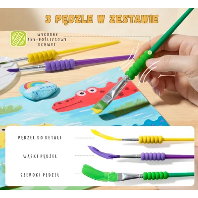 Jarmelo Paints — farby plakatowe dla dzieci nie barwią dłoni 8 kolorów 3 pędzle paleta 3+