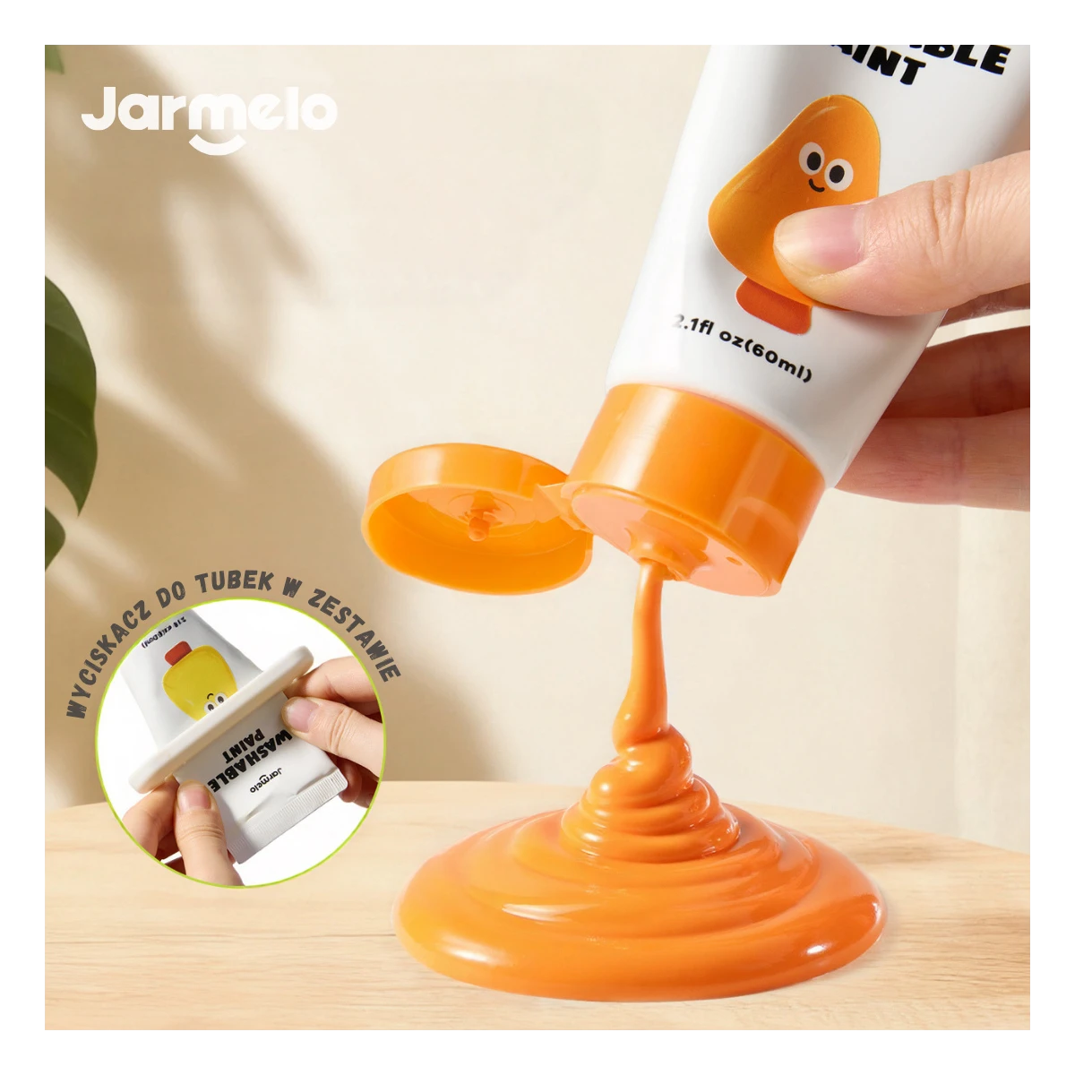 Jarmelo Paints — farby plakatowe dla dzieci nie barwią dłoni 8 kolorów 3 pędzle paleta 3+