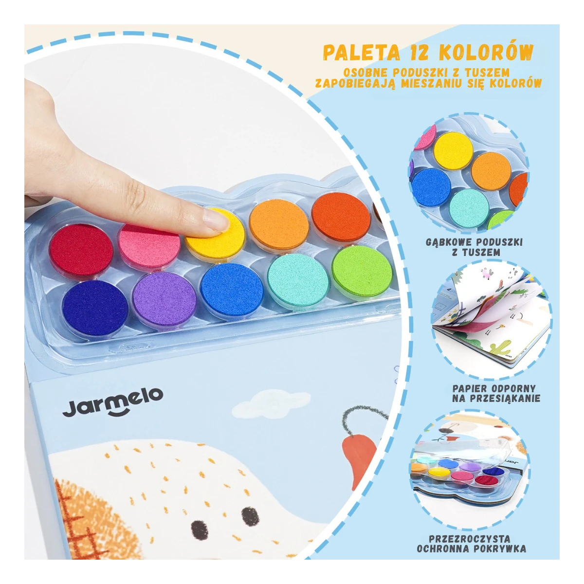 Jarmelo Finger Painting Forest — kreatywna książeczka do malowania palcami motyw leśny 12 gąbek