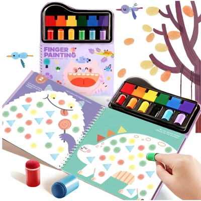 Jarmelo Finger Painting — kreatywna książeczka do malowania palcami szablony nakładki piankowe stempelkowe 6 kolorów