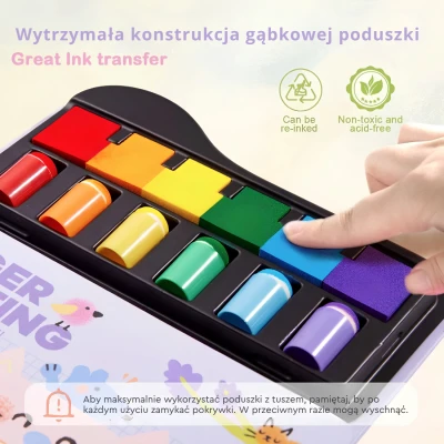 Jarmelo Finger Painting — kreatywna książeczka do malowania palcami szablony nakładki piankowe stempelkowe 6 kolorów