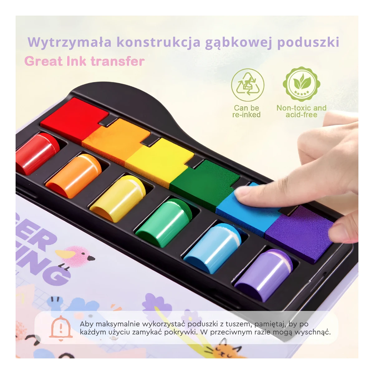Jarmelo Finger Painting — kreatywna książeczka do malowania palcami szablony nakładki piankowe stempelkowe 6 kolorów