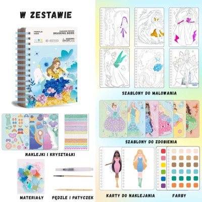 Jarmelo Poke Art 4w1 Magiczne Księżniczki – Projektowanie Mody Zeszyt Kreatywny 1000+ elementów Pędzelki 3+