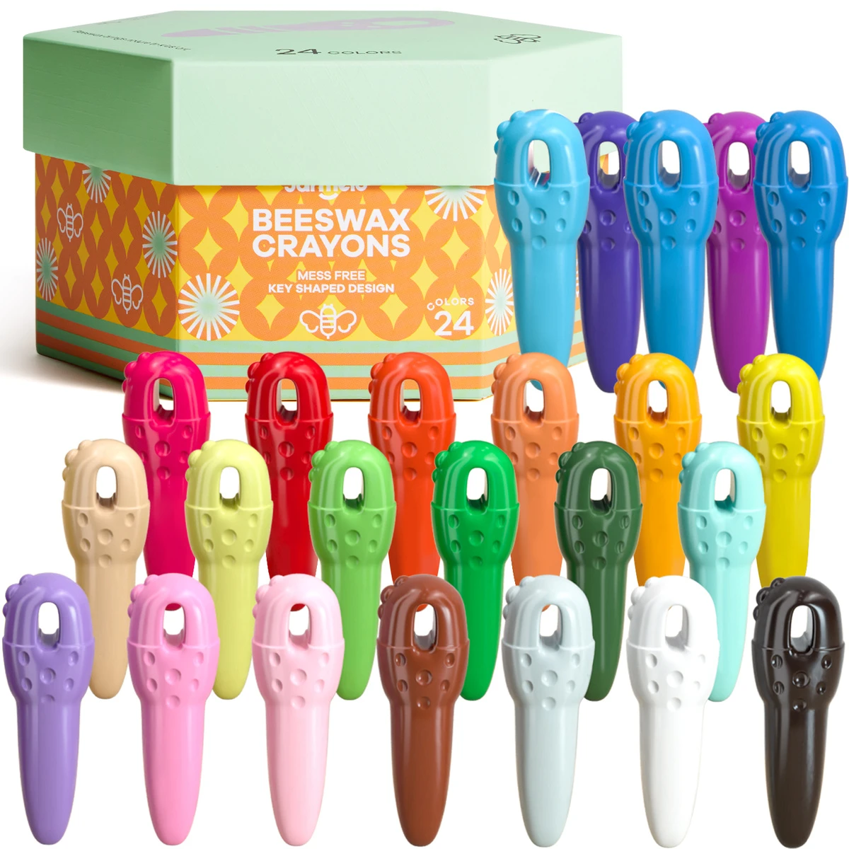 Jarmelo Key Crayons kredki klucze jumbo z wosku pszczelego ze sznurkiem do nawlekania 24 kolorów