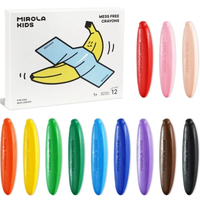 Jarmelo Banana Crayons kredki z wosku pszczelego w kształcie bananów 12 kolorów łatwy chwyt 1+