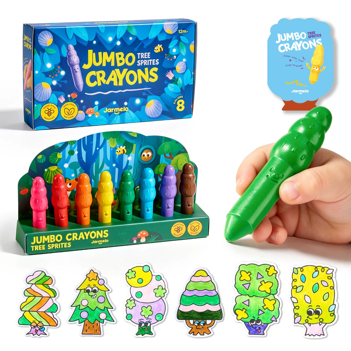 Jarmelo Leśne duszki Jumbo Crayons — wzmocnione grube kredki z wosku pszczelego 8 kolorów 1+