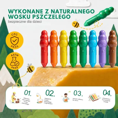 Jarmelo Leśne duszki Jumbo Crayons — wzmocnione grube kredki z wosku pszczelego 8 kolorów 1+